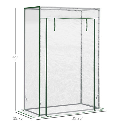 40"L x 20"W x 59"H Walk-in Garden Greenhouse with Steel Frame Outdoor Hot House Tomato Plant Warm House w/ Roll up Door, Plastic Cover, Clear