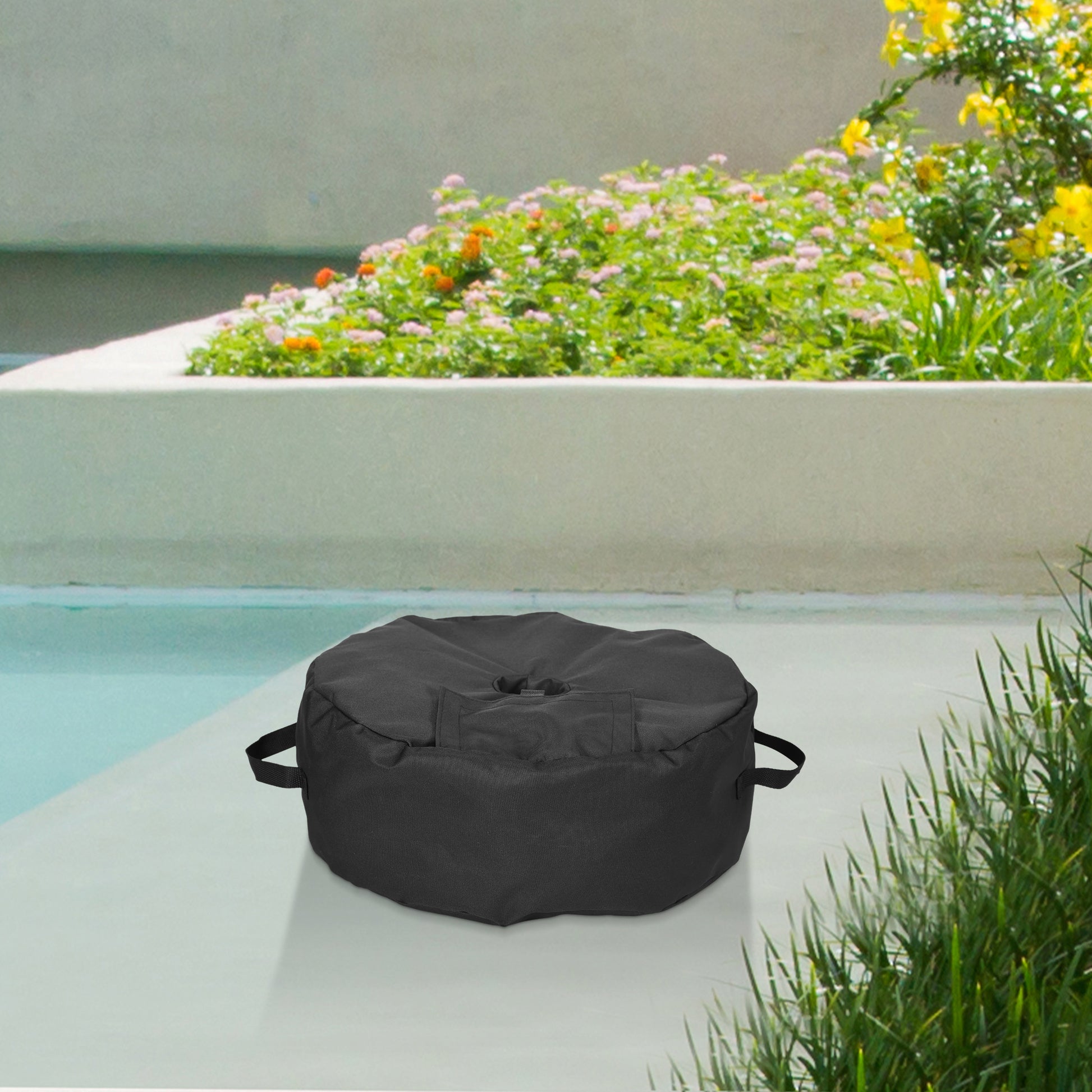 19" Round Patio Umbrella Base Weight Sand Bag Weather Resistant Garden Parasol Weight Base Stand Holder Weights w/ Scoop Up 88lbs Black