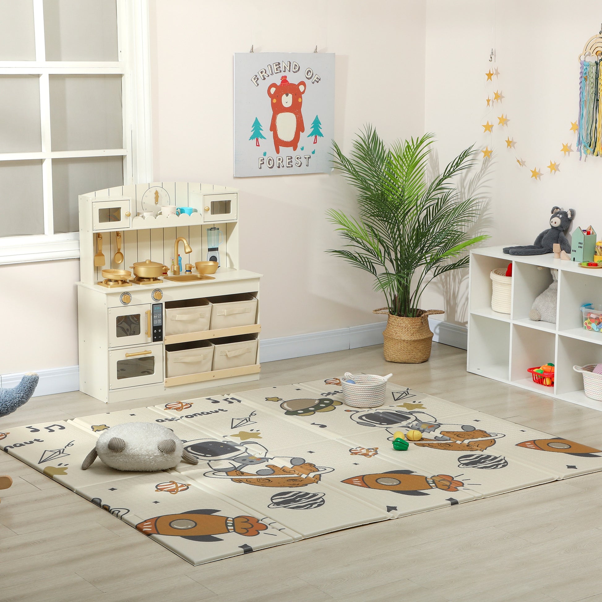 Qaba Double Sided Baby Play Mat, Reversible & Waterproof Foldable Crawling Mat, Astronaut & Planet Theme