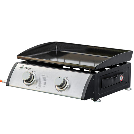 2 Burner Liquefied Gas Grill, Portable Tabletop BBQ Grill, for Camping, Picnic, Silver