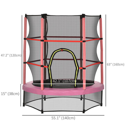 55" Kids Trampoline with Enclosure Net for Indoor/Outdoor, Trampoline for Boys and Girls Age 3-6 Years, Pink
