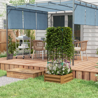 Galvanized Planter Box, Outdoor Raised Garden Bed with 3-Tier Trellis Tomato Cage for Climbing Vines, Vegetables, Brown