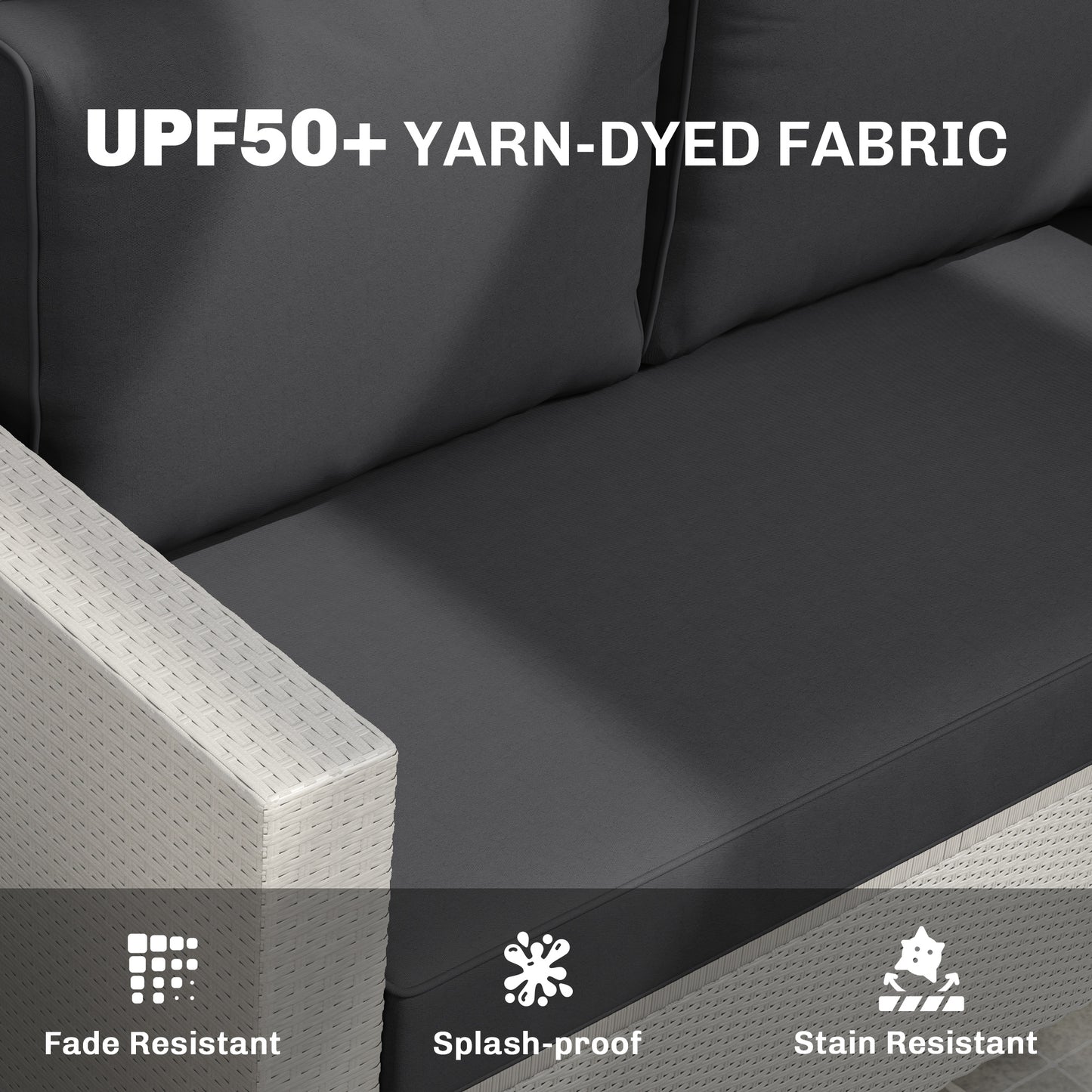 2 Seater Outdoor Seat Cushions with Backrest, Loveseat Double Sofa Outdoor Furniture Cushions, Black
