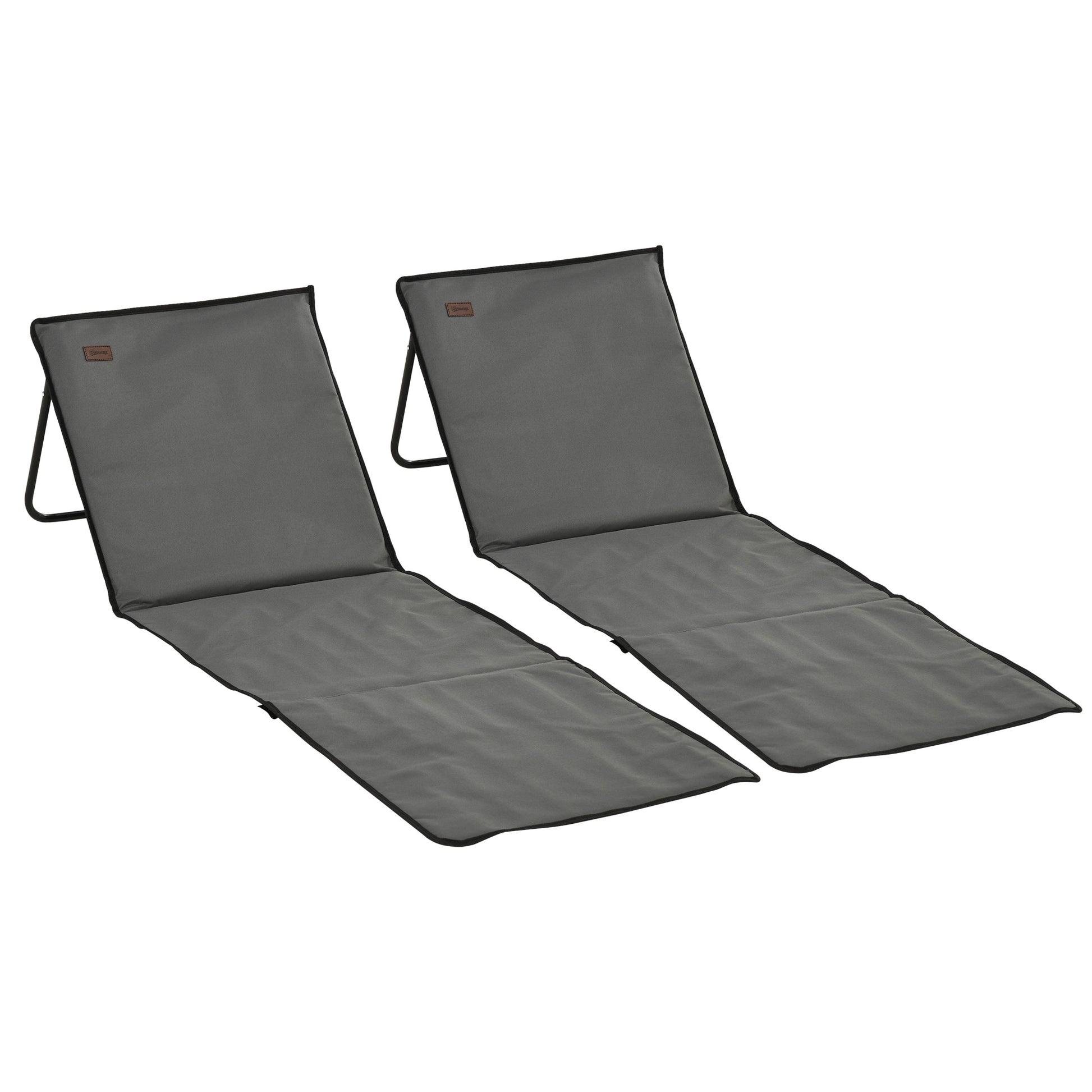 Set of 2 Foldable Lounge Chairs with Carry Strap, Adjustable Backrest, Grey