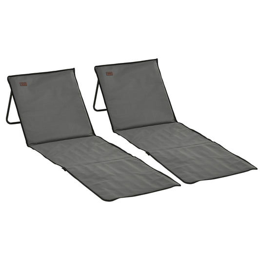 Set of 2 Foldable Lounge Chairs with Carry Strap, Adjustable Backrest, Grey
