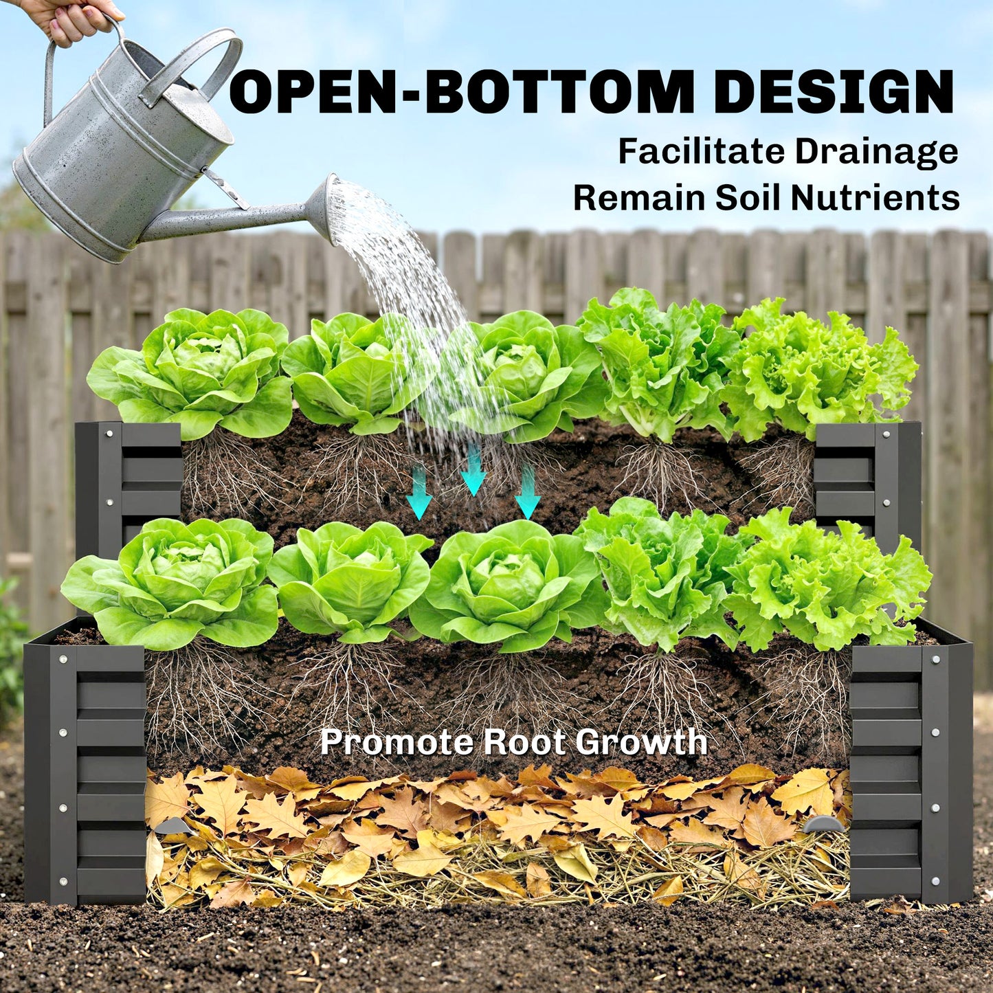 2 Tier Raised Garden Bed, 47" x 40" x 23" Galvanized Steel Planter Box for Vegetables, Flowers, and Herbs, Dark Grey