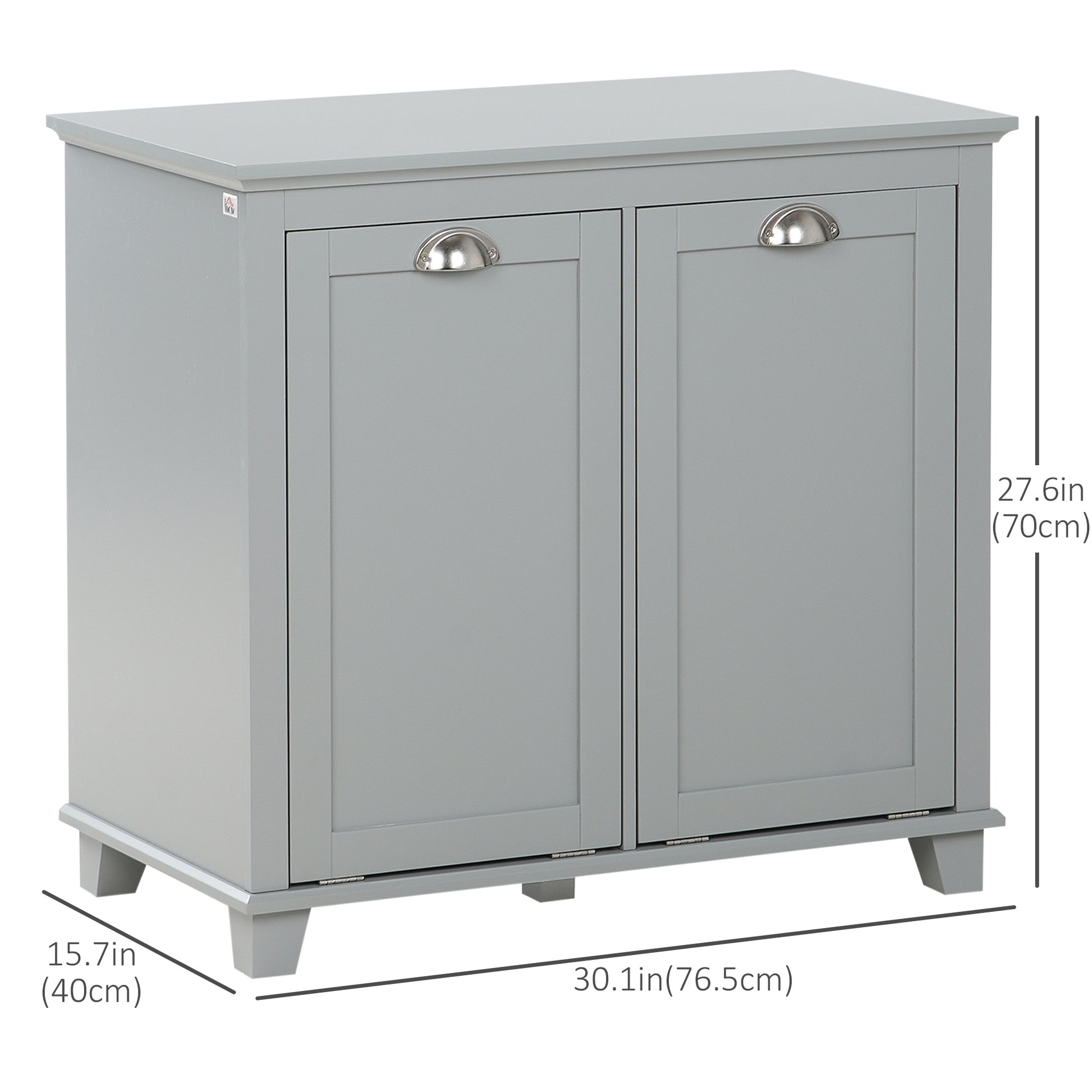 Tilt-Out Laundry Storage Cabinet, Bathroom Storage Organizer with Two-Compartment Tilt Out Hamper, Grey