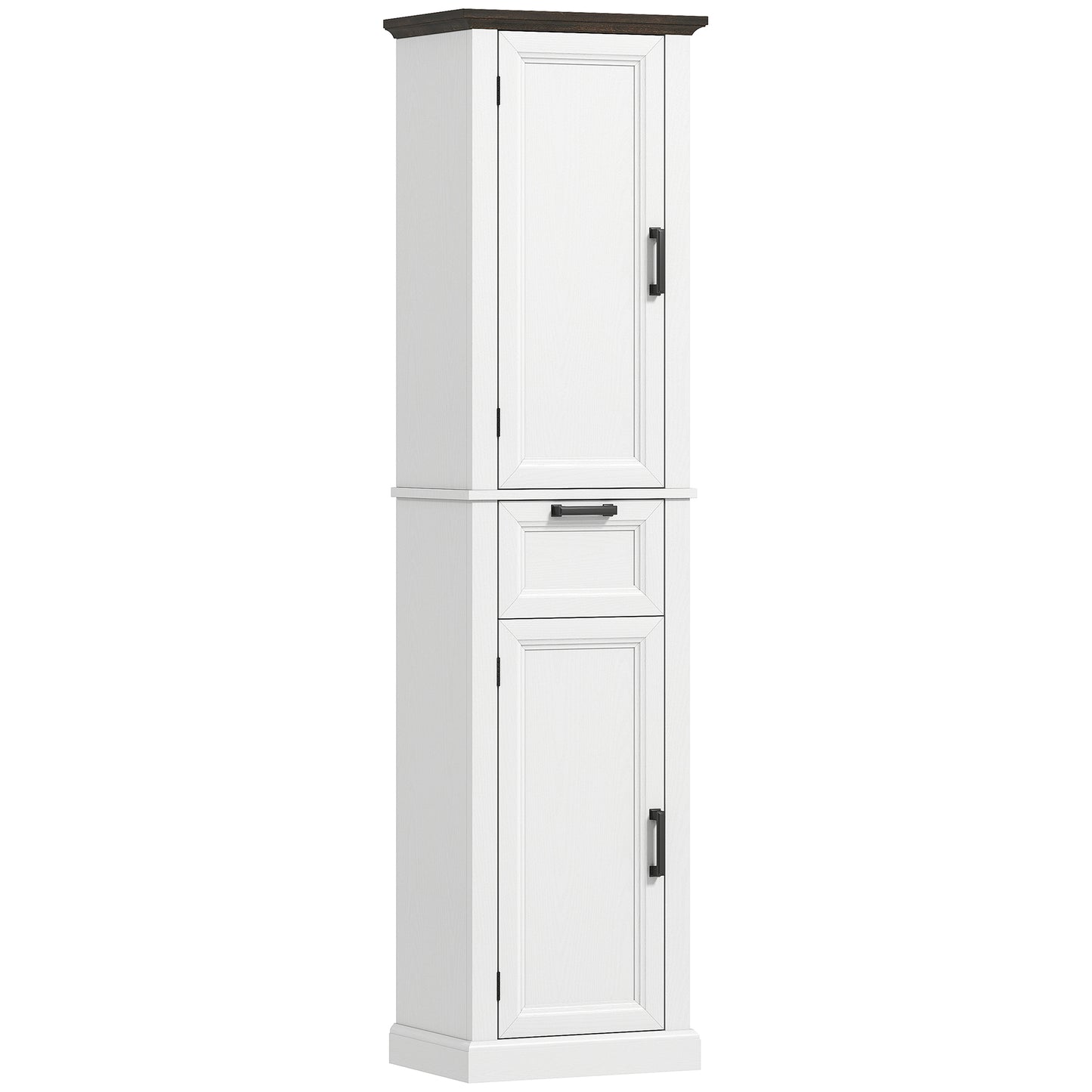 65" Tall Bathroom Storage Cabinet, Freestanding Farmhouse Slim Bathroom Cabinet with 2 Doors, Shelves and Drawer, White