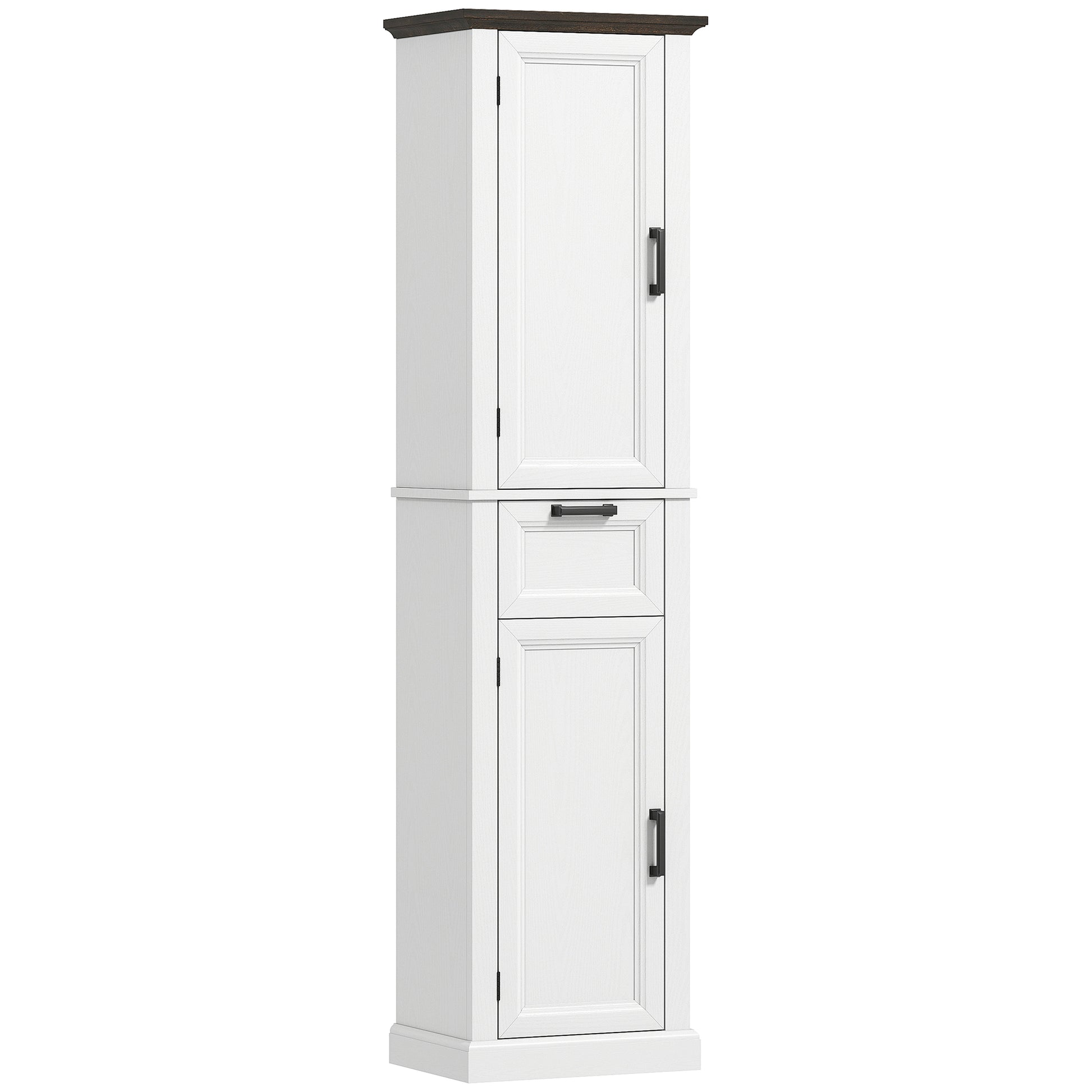 65" Tall Bathroom Storage Cabinet, Freestanding Farmhouse Slim Bathroom Cabinet with 2 Doors, Shelves and Drawer, White