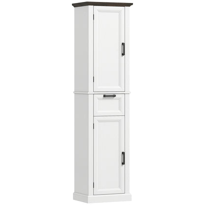 65" Tall Bathroom Storage Cabinet, Freestanding Farmhouse Slim Bathroom Cabinet with 2 Doors, Shelves and Drawer, White