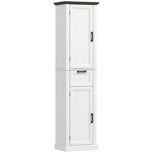 65" Tall Bathroom Storage Cabinet, Freestanding Farmhouse Slim Bathroom Cabinet with 2 Doors, Shelves and Drawer, White