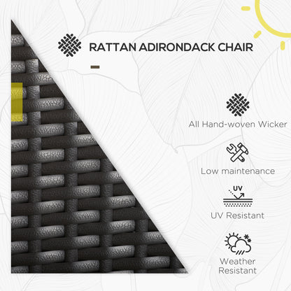 Patio Wicker Adirondack Chair, Outdoor Rattan Muskoka Chair with Cushions for Patio, Garden, Backyard, Grey
