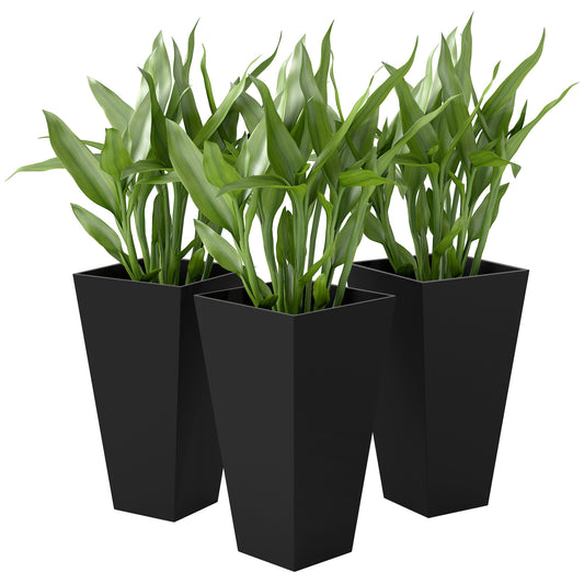 28" Tall Garden Plastic Planters, Outdoor and Indoor Flower Pots, Set of 3 for Entryway, Patio, Yard, Black