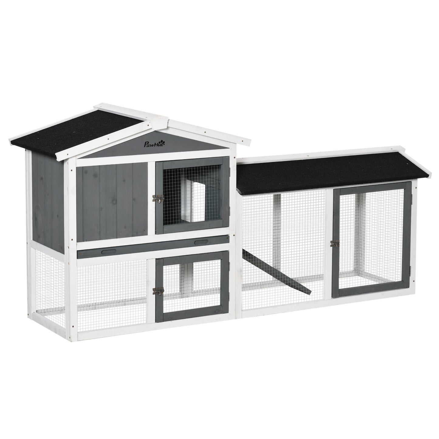 69"L Wooden Rabbit Hutch Pet Playpen Bunny House Enclosure with Run Box, Slide-out Tray, Ramp, White