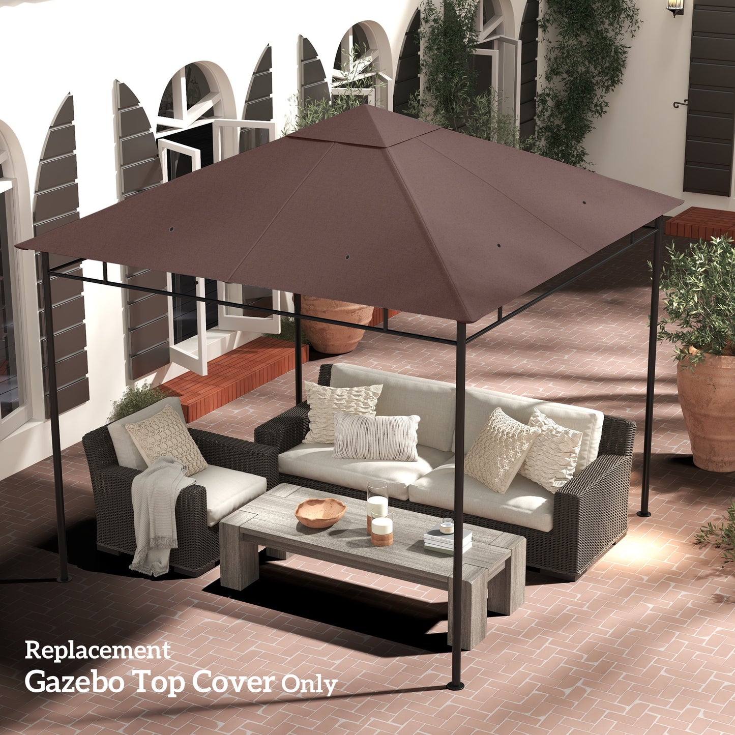 10' x 10' Square Gazebo Canopy Replacement UV Protected Top Cover Sun Shade Coffee