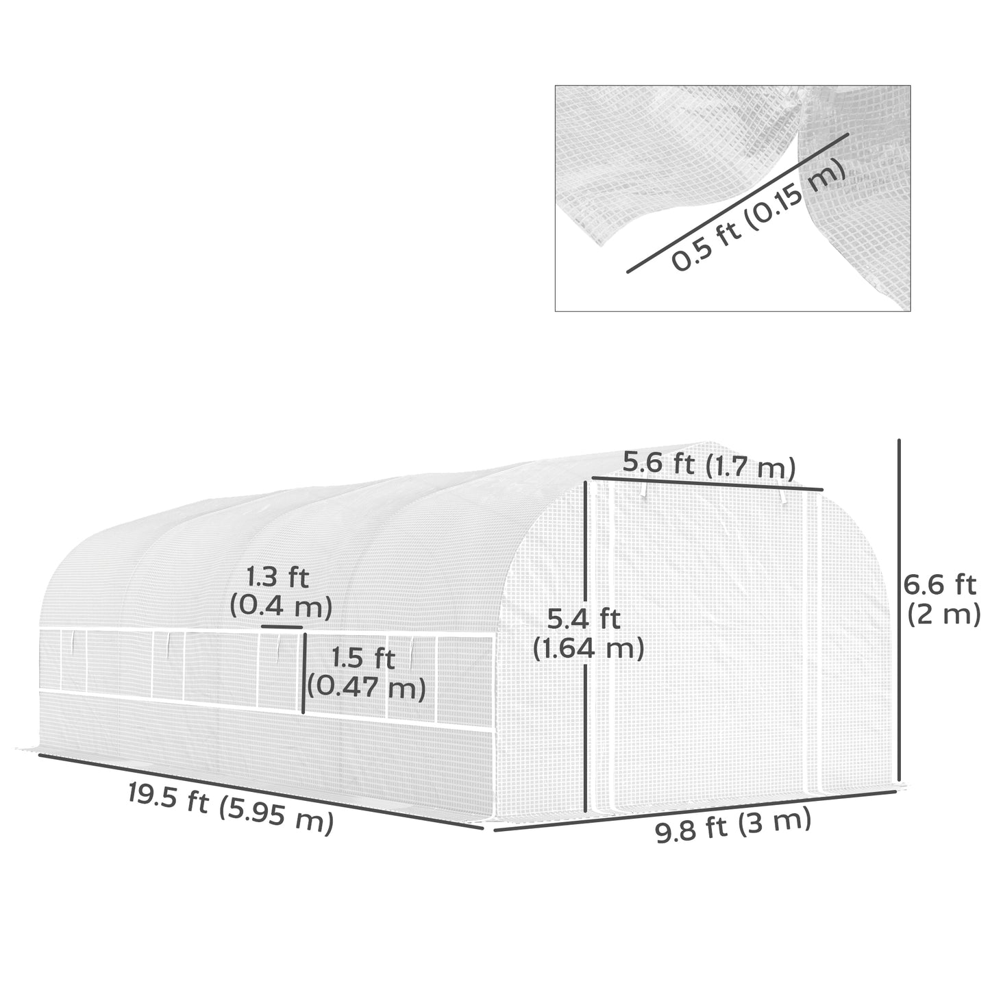 19.5' x 10' x 6.6' Tunnel Greenhouse Outdoor Green House with Roll-up Mesh Sidewalls, Mesh Door, Galvanized Steel, Wind Resistant, White