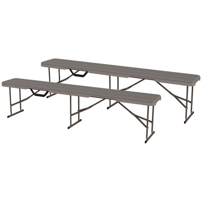 6 ft Plastic Bench Seat, 2 PC Portable Foldable Folding Bench with Carrying Handle for Picnic Camping, Distressed Brown