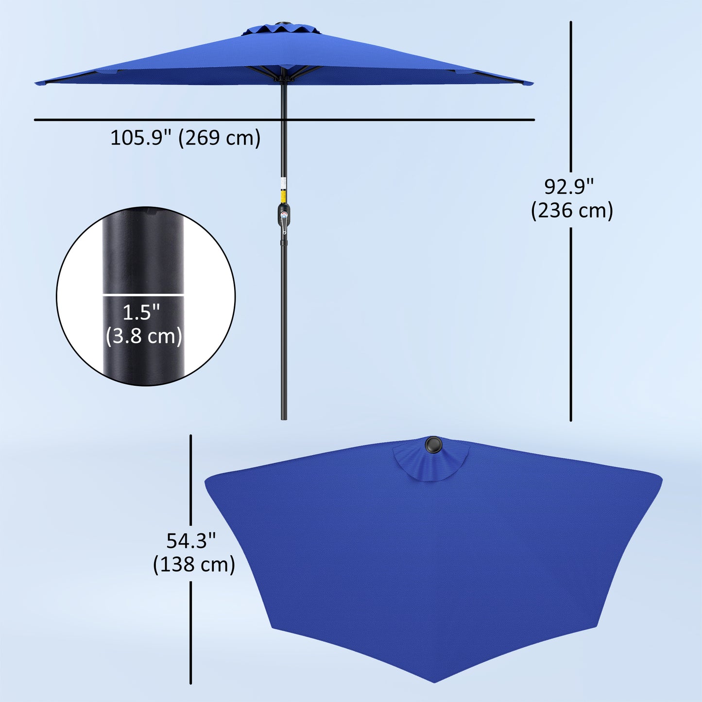 9ft Half Round Umbrella Outdoor Patio Garden Balcony Parasol Window Sun Shade w/ 5 Ribs, Deep Blue