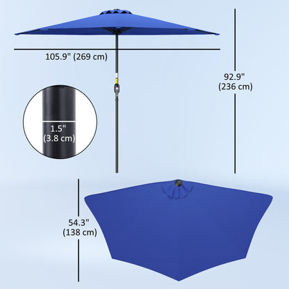 9ft Half Round Umbrella Outdoor Patio Garden Balcony Parasol Window Sun Shade w/ 5 Ribs, Deep Blue