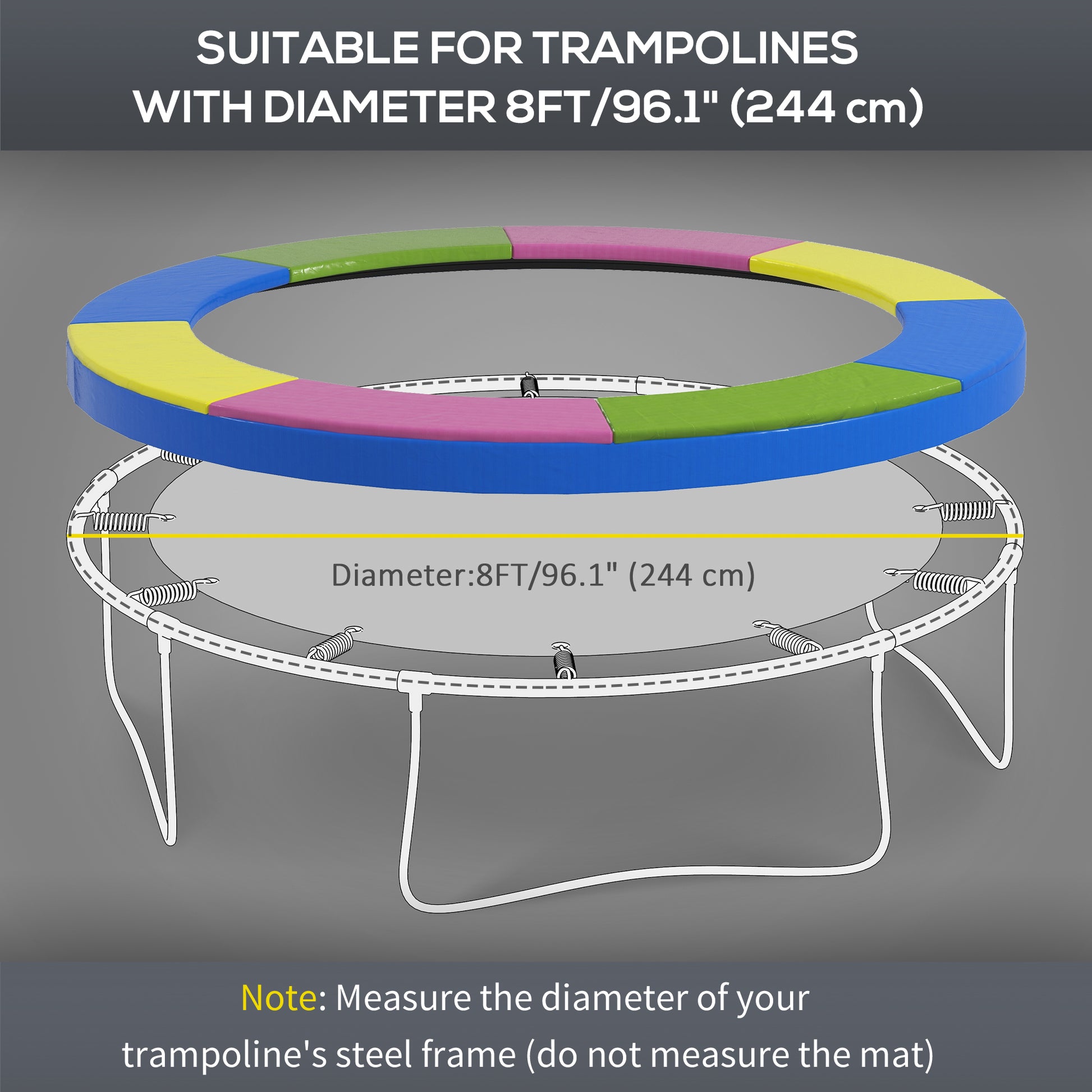 Soozier 8FT Trampoline Spring Cover, Trampoline Pad Replacement, Waterproof and Tear-Resistant, All-Weather Trampoline Accessories, Multi-Colored