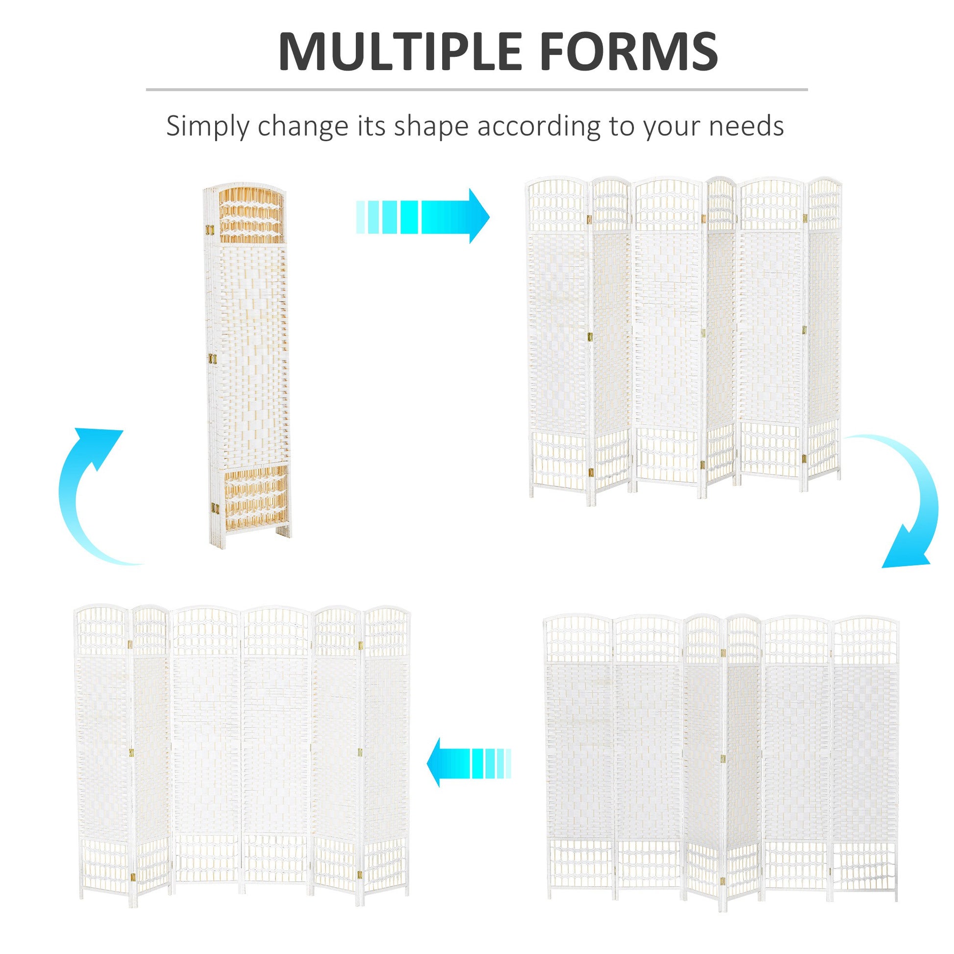 6 Panel Room Divider, 5.6 ft Tall Folding Privacy Screen, Wave Fiber Freestanding Partition Wall Divider for Home Office, White