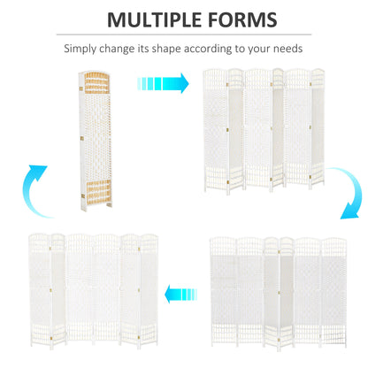 6 Panel Room Divider, 5.6 ft Tall Folding Privacy Screen, Wave Fiber Freestanding Partition Wall Divider for Home Office, White