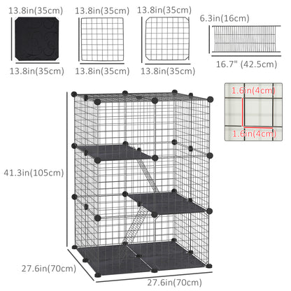 39 Pcs Small Animal Cage Bunny Hutch Portable Metal Wire with Ramps for Kitten Chinchilla, Black