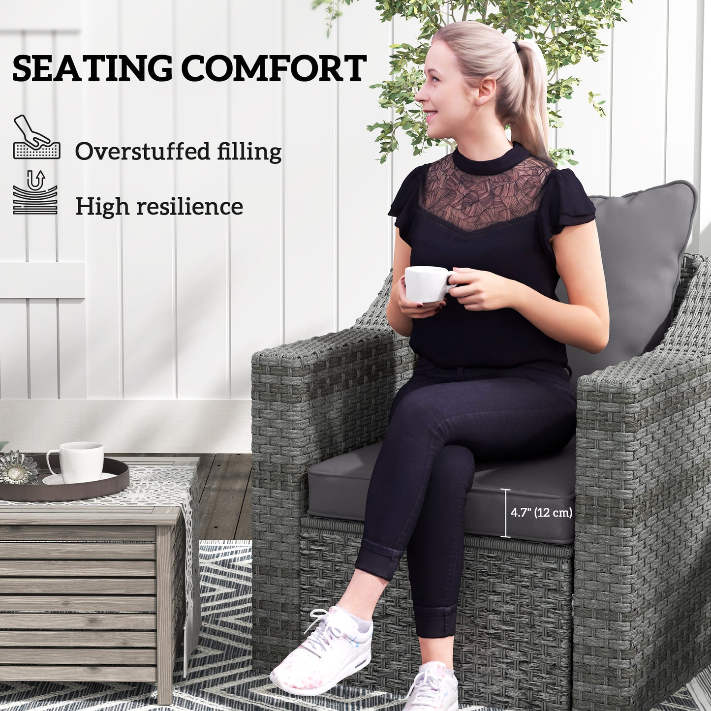 Seat Cushion Back Pillows Replacement Set of 2, Patio Chair Cushions Set for Indoor Outdoor, Dark Grey