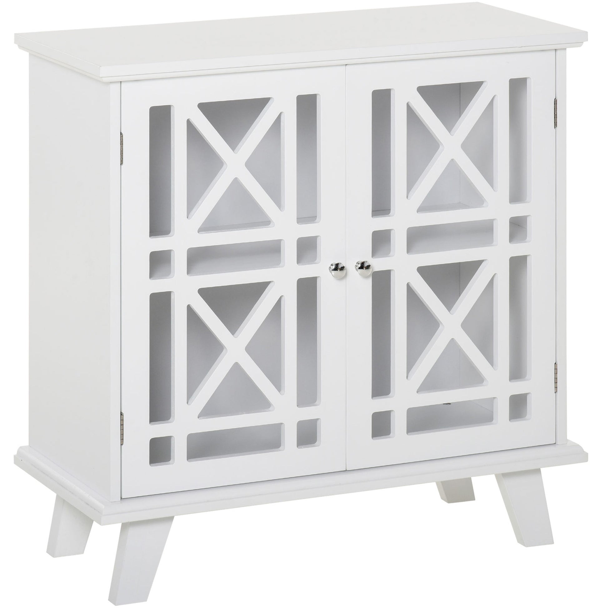 Storage Cabinet with Fretwork Doors and Shelf, Modern Freestanding Sideboard, Buffet, White