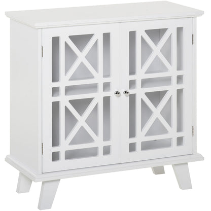 Storage Cabinet with Fretwork Doors and Shelf, Modern Freestanding Sideboard, Buffet, White