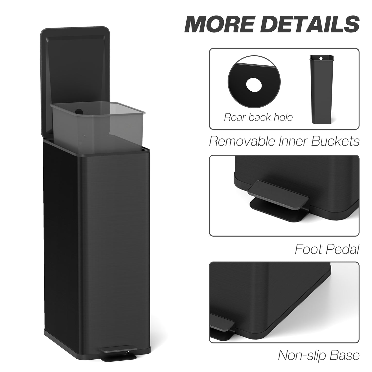 5.3 Gallon Stainless Steel Kitchen Garbage Can with Soft-close Lid, Foot Pedal, Fingerprint-Proof, Black