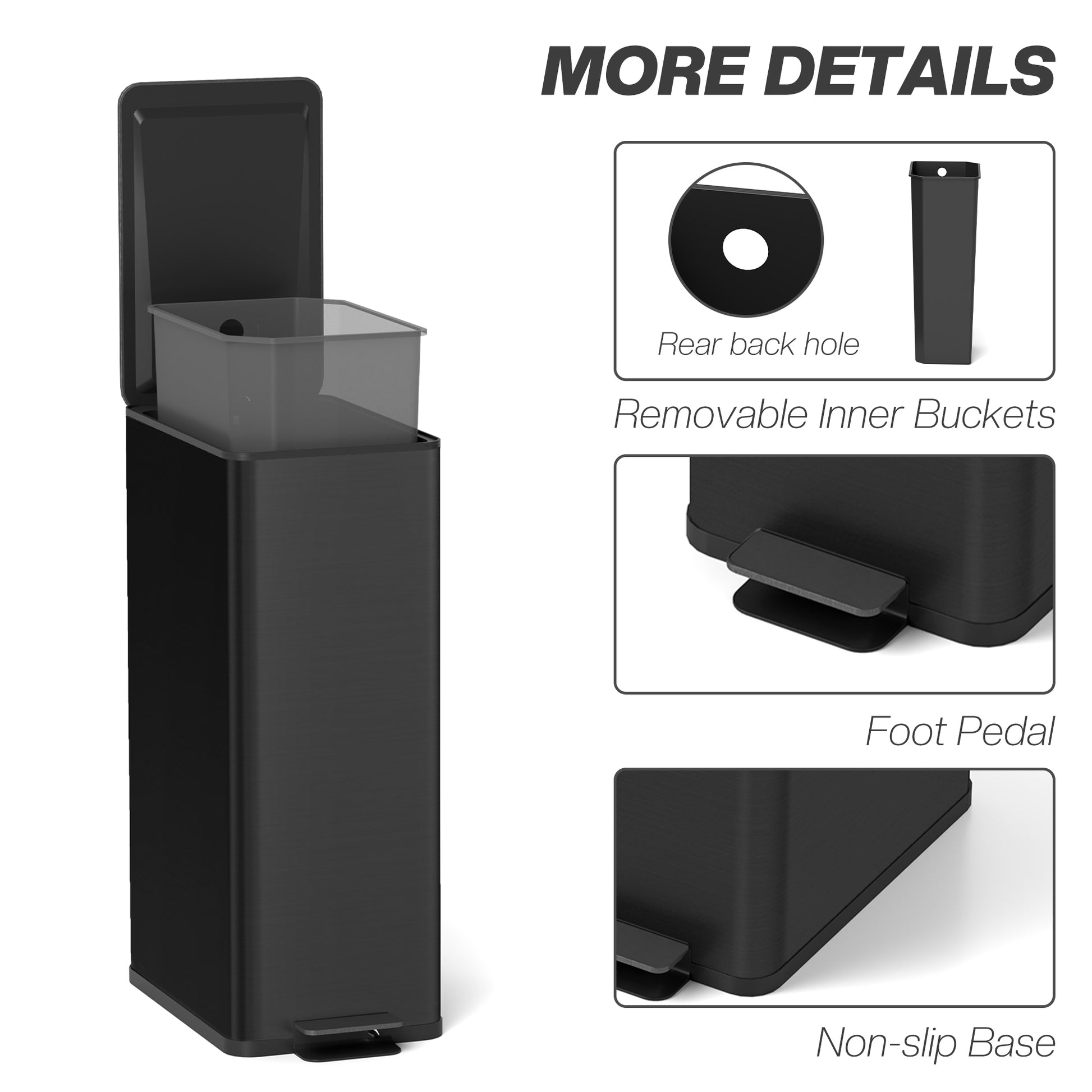 5.3 Gallon Stainless Steel Kitchen Garbage Can with Soft-close Lid, Foot Pedal, Fingerprint-Proof, Black