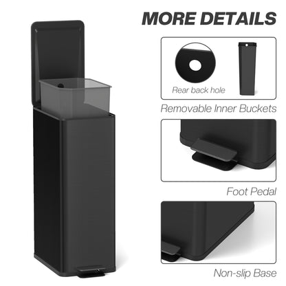 5.3 Gallon Stainless Steel Kitchen Garbage Can with Soft-close Lid, Foot Pedal, Fingerprint-Proof, Black