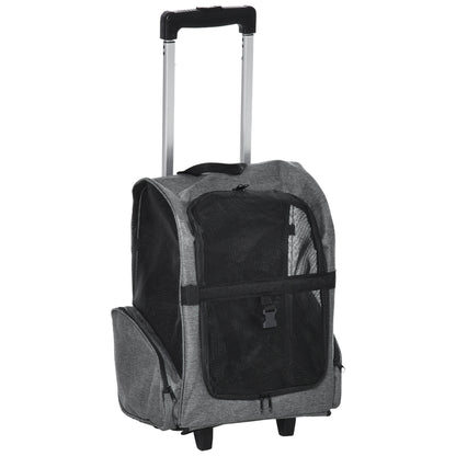 2-IN-1 Pet Luggage Box Backpack Carrier Cats Dogs w/ Handle, Rolling Wheel Grey