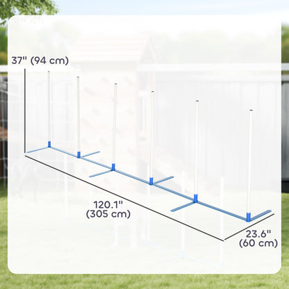 Adjustable Dog Agility Training Obstacle Set with Weaves Poles and Storage Bag for Pet Dogs Outdoor Games Exercise Blue and White