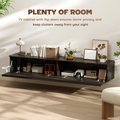 Wall Mounted TV Stand, Floating TV Cabinet with Storage, for TVs up to 70", High Gloss Effect, Black