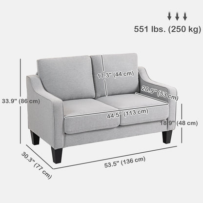 Loveseat Sofa, Modern Couch with Pocket Spring, Linen Upholstered, Thick Padded, Light Grey
