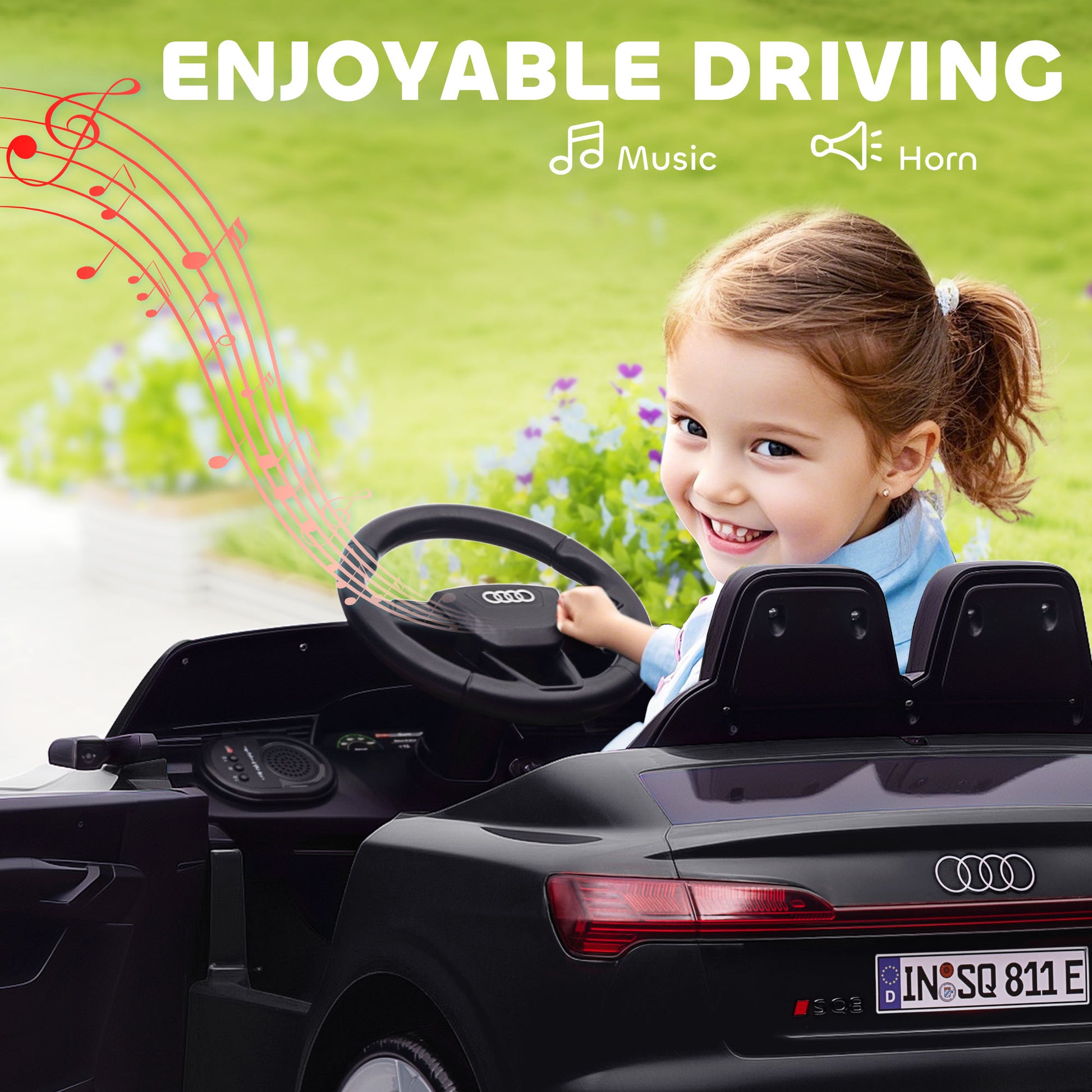 Qaba 12V Battery Powered Kids Electric Car, Audi Q8 etron Sportback Licensed Ride on Car w/ Remote Control, Black