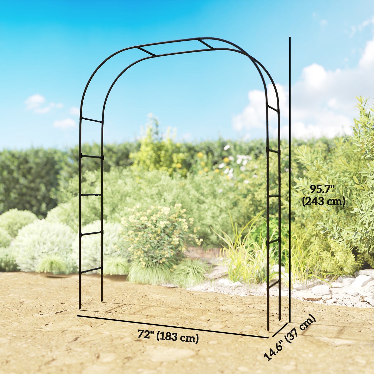 8FT Metal Garden Arch Trellis for Climbing Plants, Ceremony, Wedding Decoration, Black