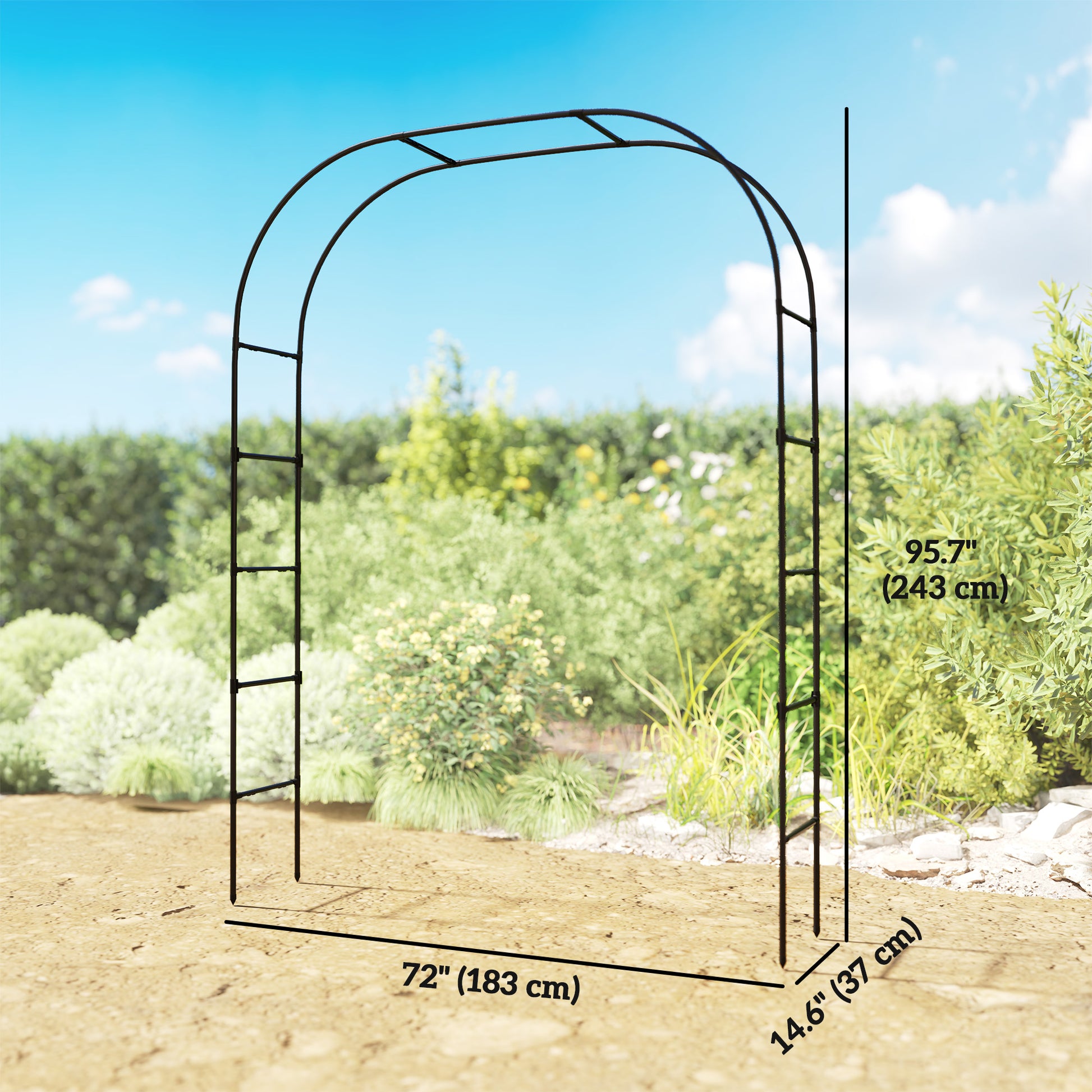 8FT Metal Garden Arch Trellis for Climbing Plants, Ceremony, Wedding Decoration, Black