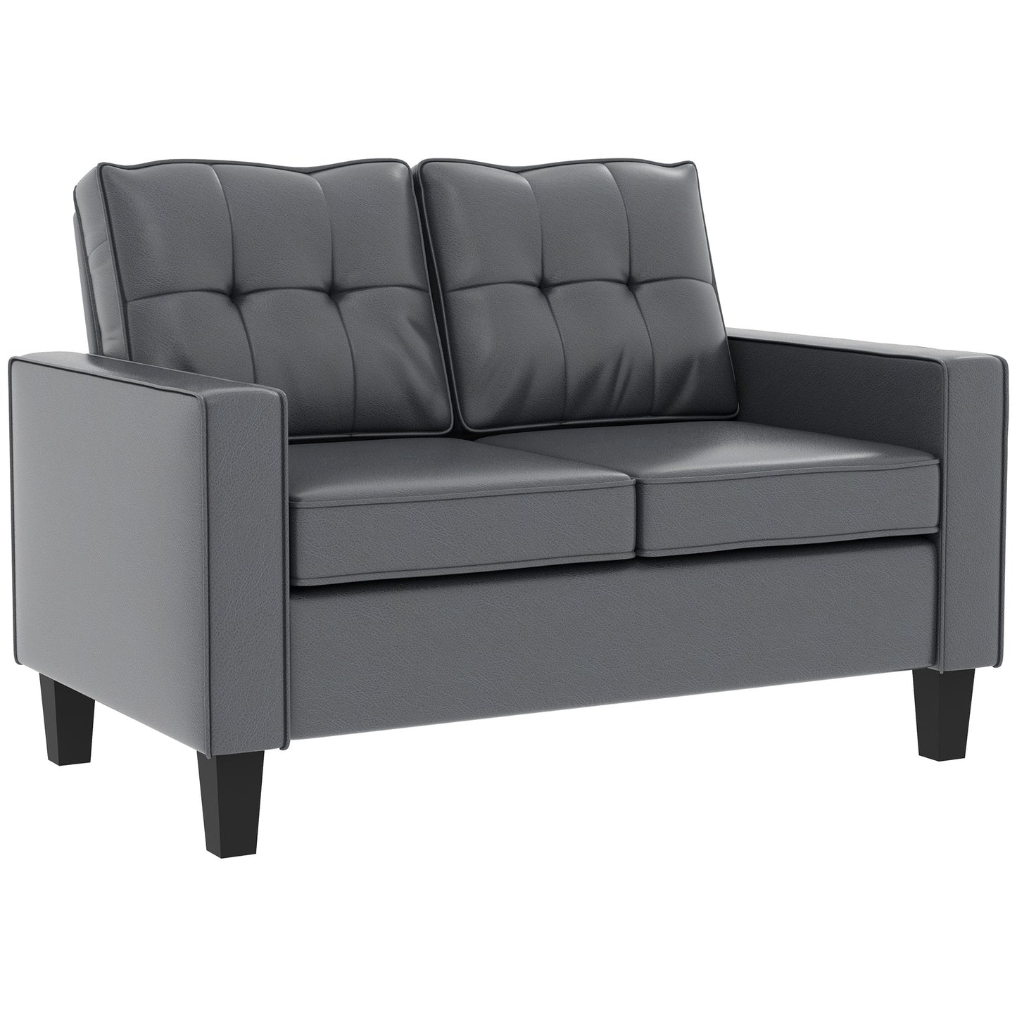 51" PU Leather Loveseat, Upholstered Double Sofa Couch with Armrests, Tufted Backrest, Pocket Spring and Sponge Padded Cushion for Living Room, Bedroom, Home Office, Grey