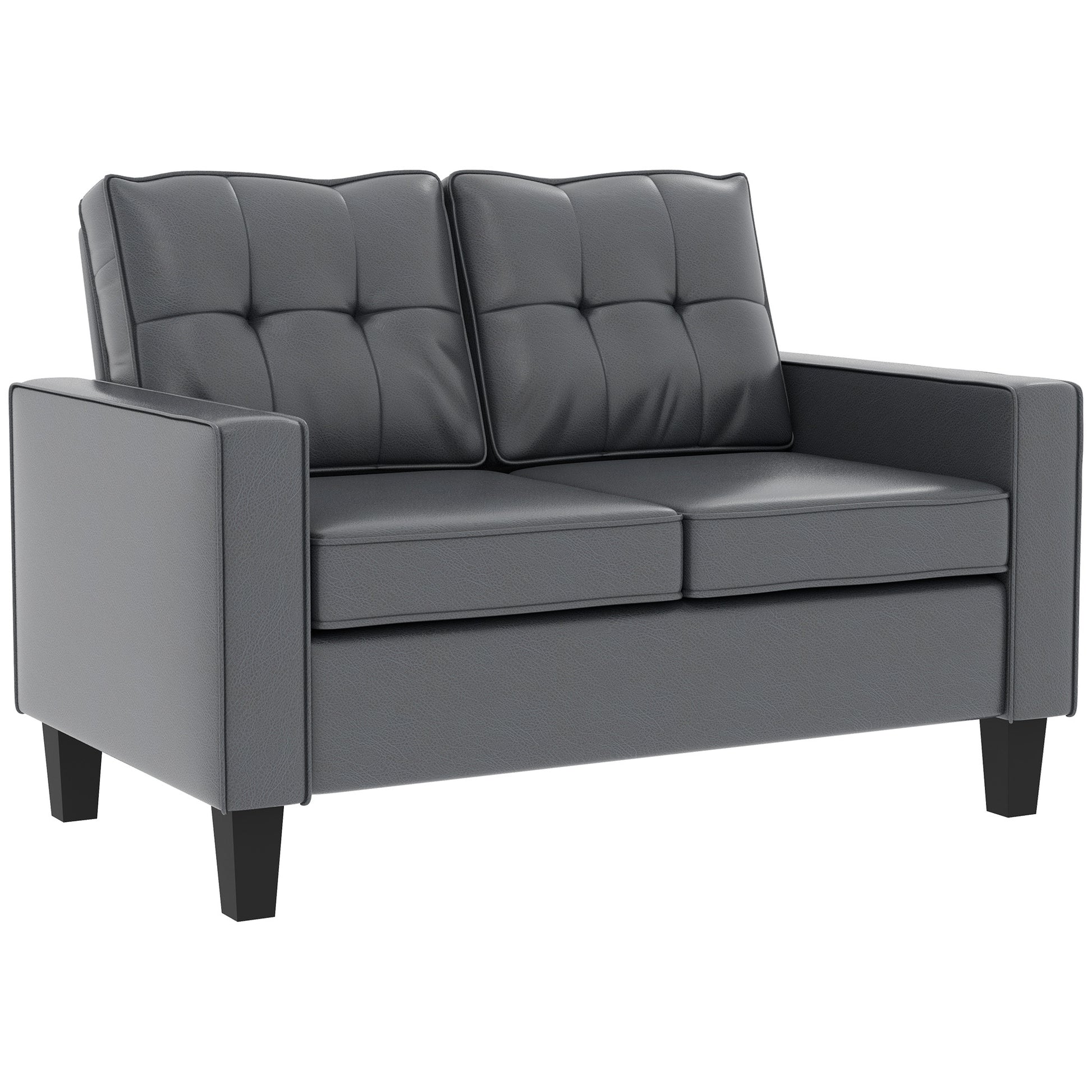 51" PU Leather Loveseat, Upholstered Double Sofa Couch with Armrests, Tufted Backrest, Pocket Spring and Sponge Padded Cushion for Living Room, Bedroom, Home Office, Grey