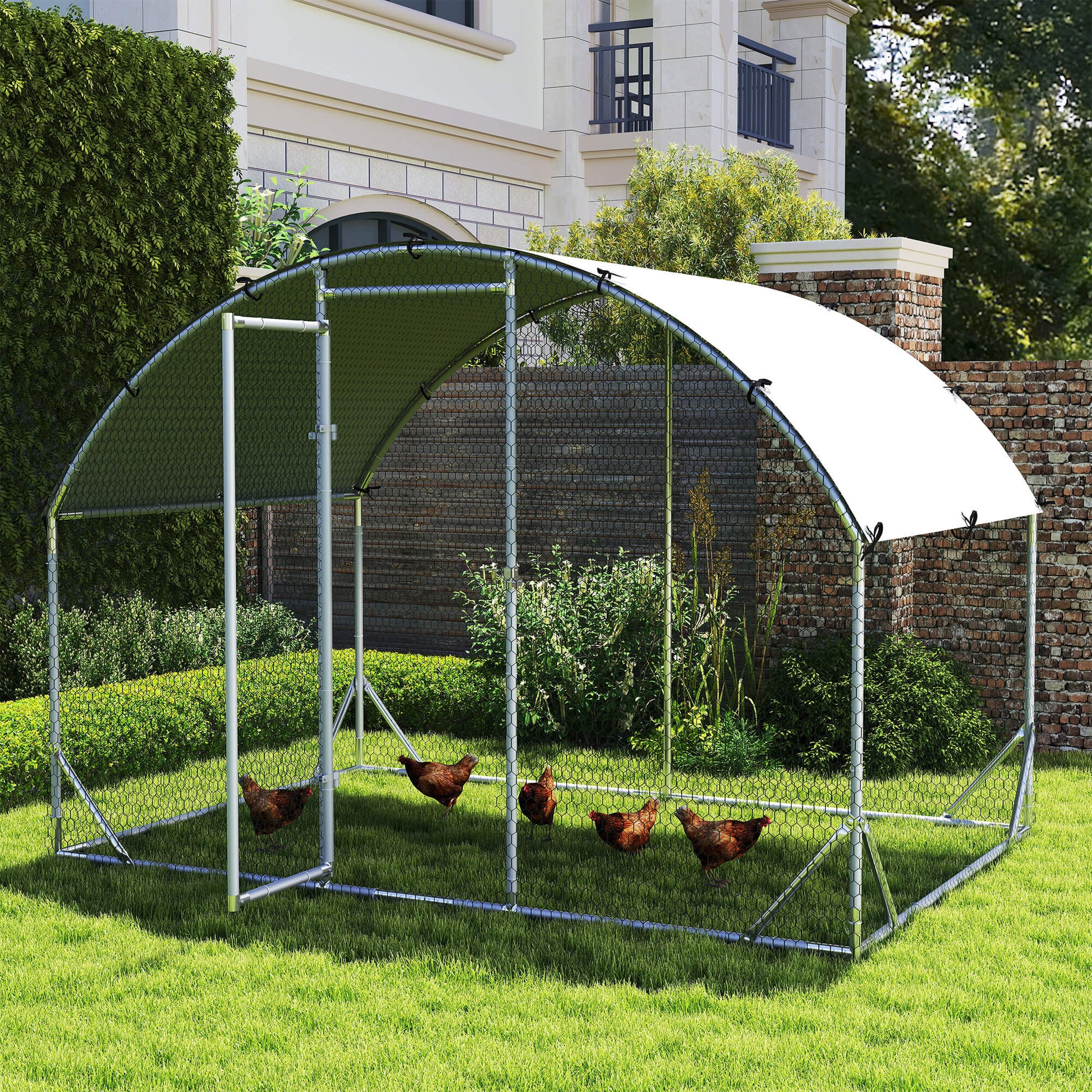 Galvanized Large Metal Chicken Coop Cage Walk-in Enclosure Poultry Hen Run House Playpen Rabbit Hutch with Cover for Outdoor Backyard 9.2' x 6.2' x 6.5' Silver
