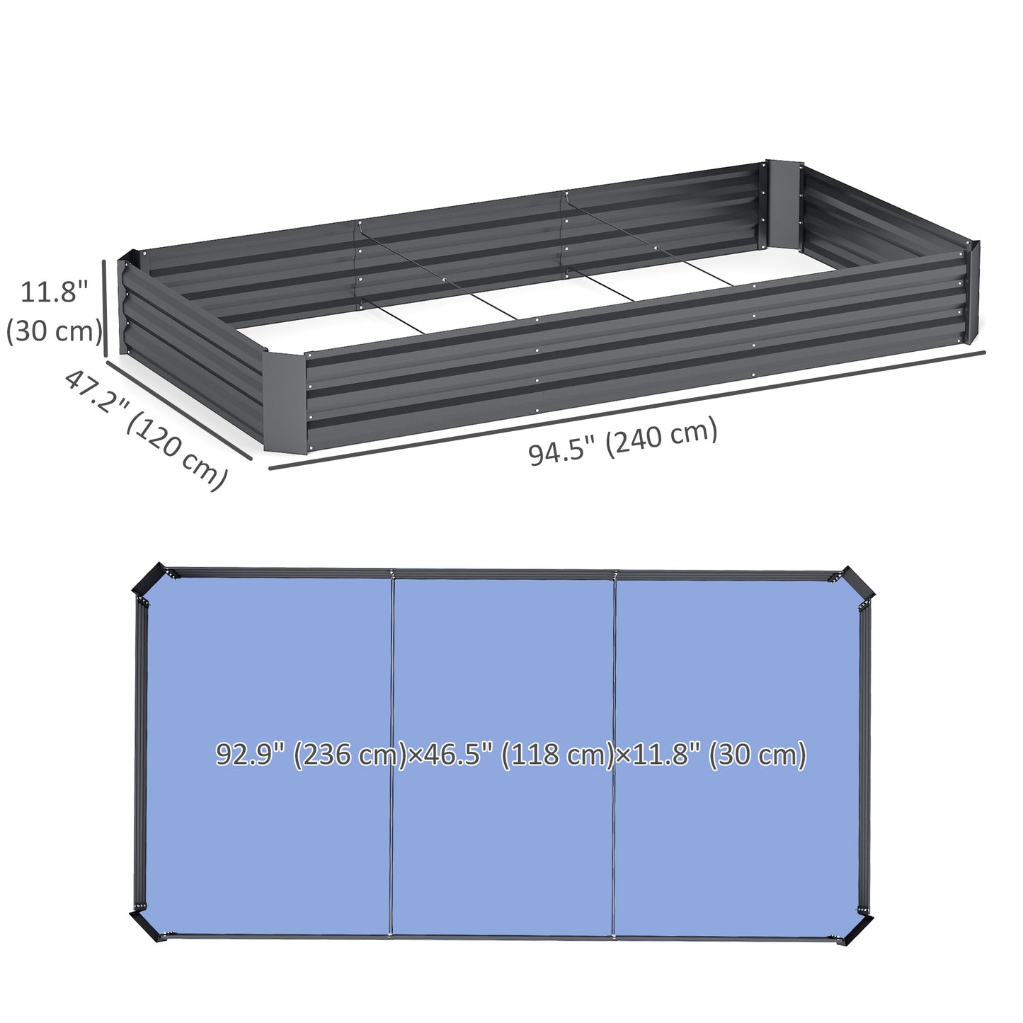 Galvanized Raised Bed, 8' x 4' x 1' Metal Planter Box, Outdoor Garden Box with Open Bottom for Flower Herb Vegetable