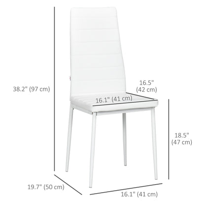 Modern Dining Chairs, Set of 4, High Back PU leather Upholstery and Metal Legs for the Living Room, Kitchen, Home Office, White