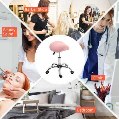 Cosmetic Stool 360° Rotate Height Adjustable Salon Massage Spa Chair Hydraulic Rolling Faux Leather Saddle Stool, Pink