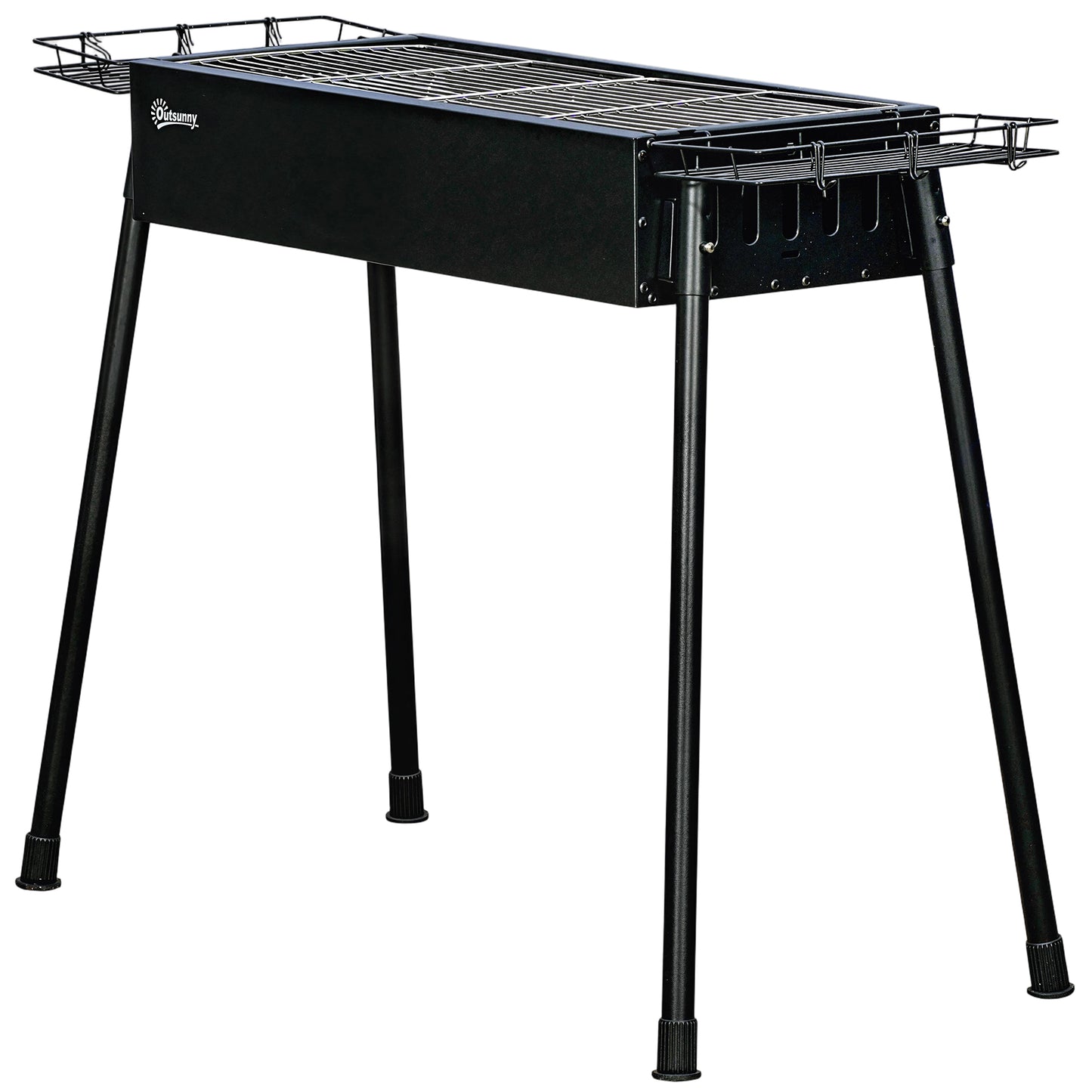 Portable BBQ Grill, Charcoal Grill with Side Seasoning Baskets, Hooks and Nets for Outdoor, Picnic, Camping, Black