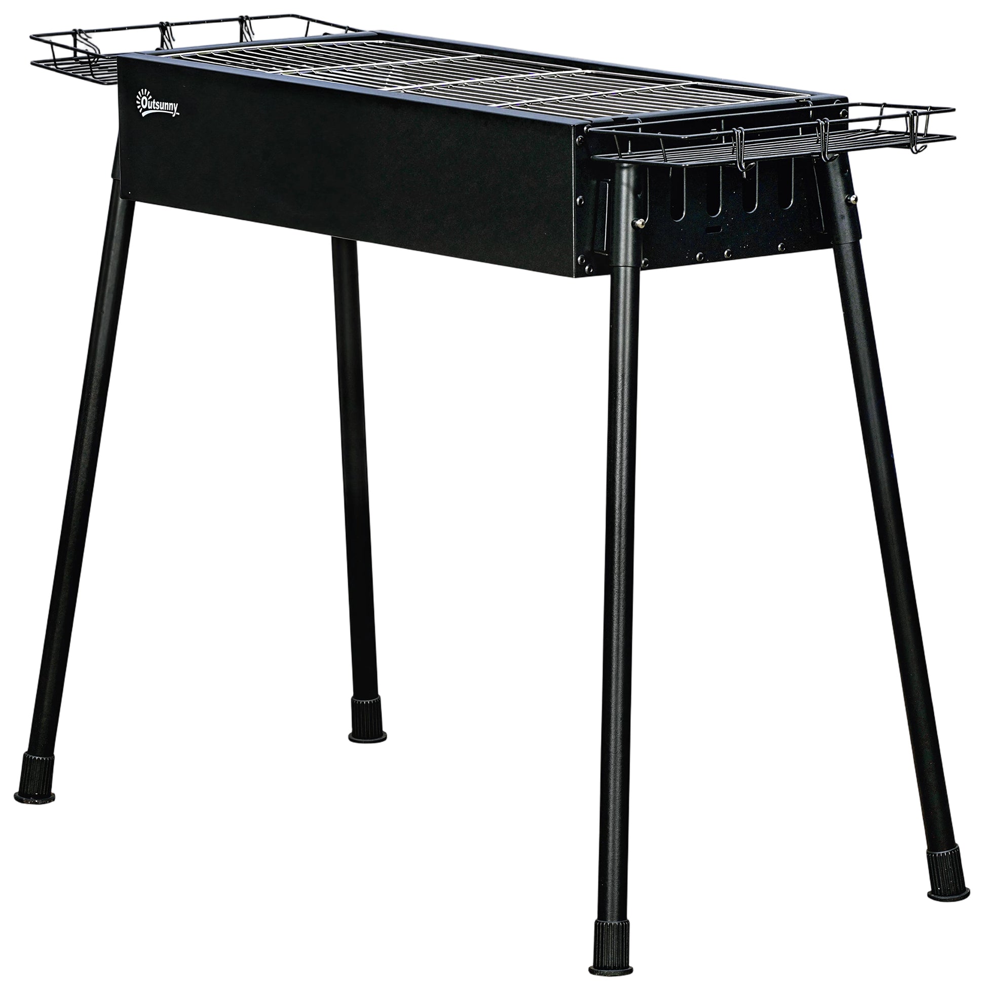 Portable BBQ Grill, Charcoal Grill with Side Seasoning Baskets, Hooks and Nets for Outdoor, Picnic, Camping, Black