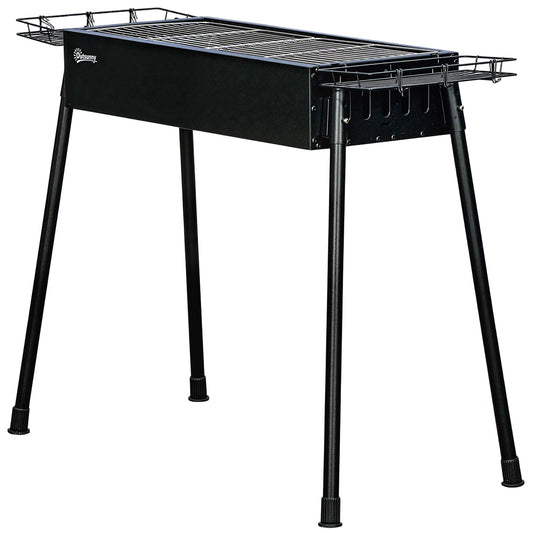 Portable BBQ Grill, Charcoal Grill with Side Seasoning Baskets, Hooks and Nets for Outdoor, Picnic, Camping, Black