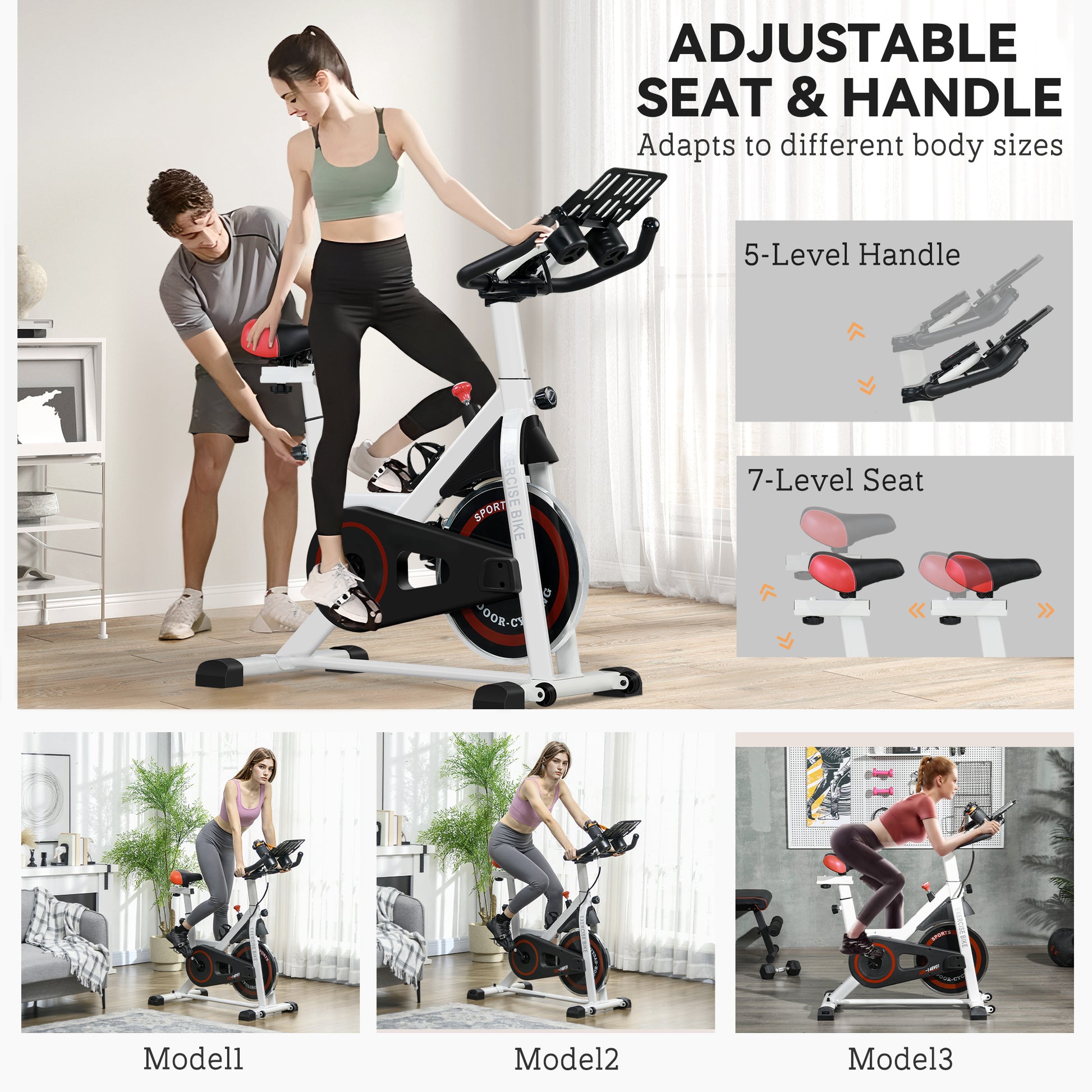 Soozier Adjustable Upright Stationary Exercise Bike with LCD Display, Suitbale for Beginer and Home Gym, Indoor Cycling Bike with Adjustable Resistance, White